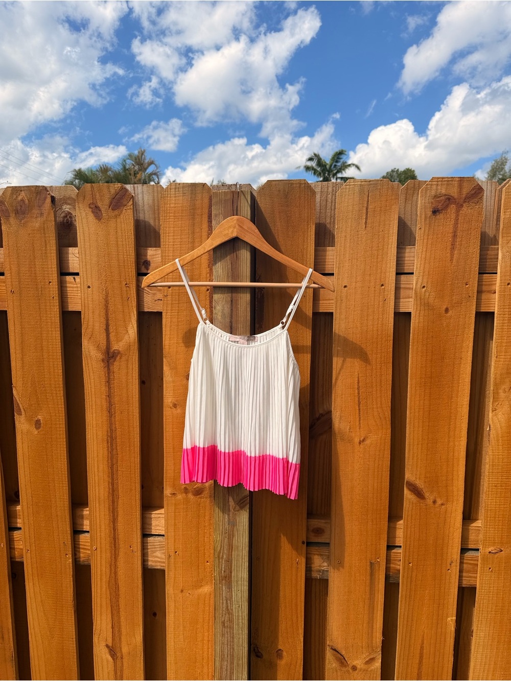 Forever 21 White flowy tank top with Hot Pink Hem